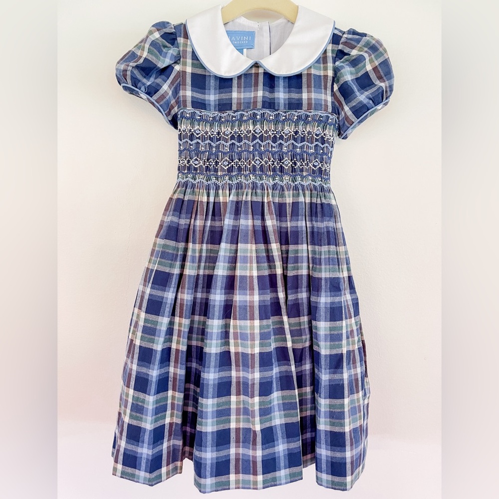 Anavini Brown & Blue Plaid Viyella Smocked Dress